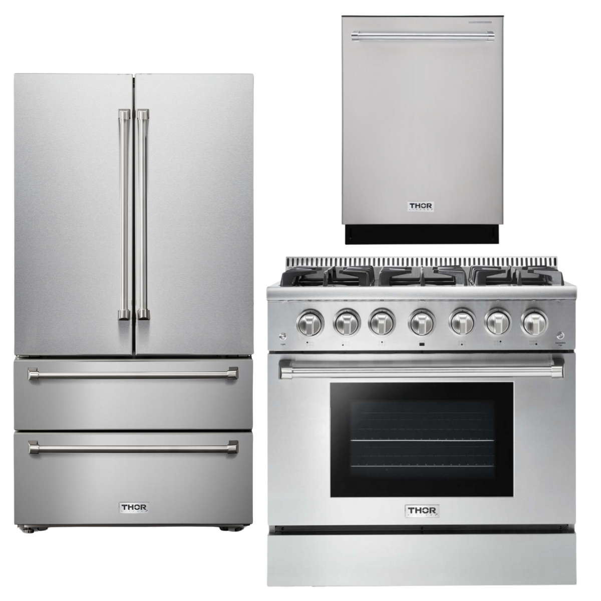 THOR Kitchen 36" Gas Range, Refrigerator & Dishwasher Package, AP-HRG3618U-2