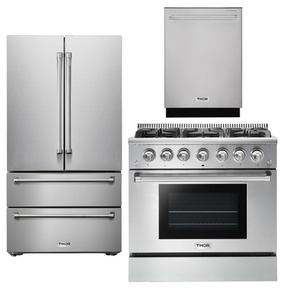 THOR Kitchen 36" Gas Range, Refrigerator & Dishwasher Package, AP-HRG3618U-2