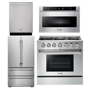 THOR Kitchen Package - 36" Gas Range, Microwave, Refrigerator, Dishwasher, AP-HRG3618U-6