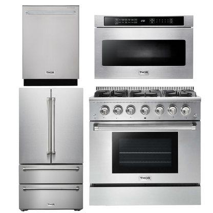 THOR Kitchen Package - 36" Gas Range, Microwave, Refrigerator, Dishwasher, AP-HRG3618U-6