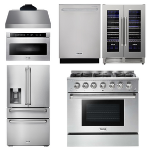 THOR Package - 36" Propane Gas Range, Range Hood, Microwave, Refrigerator, Dishwasher, Wine Cooler