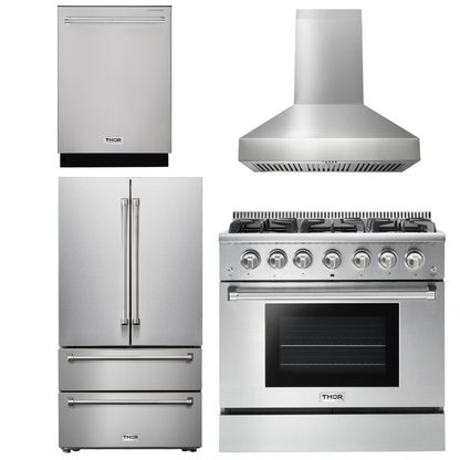 THOR Kitchen Package - 36" Propane Dual Fuel Range, Range Hood, Refrigerator, Dishwasher, AP-HRD3606ULP-W-11