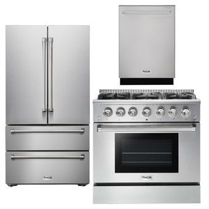 THOR Kitchen 36" Propane Gas Range, Refrigerator, Dishwasher Package, AP-HRG3618ULP-2