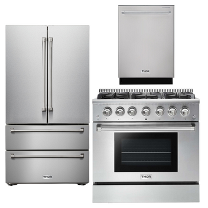 THOR Kitchen 36" Propane Gas Range, Refrigerator, Dishwasher Package, AP-HRG3618ULP-2
