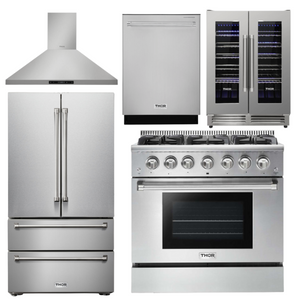THOR Kitchen Package - 36" Propane Gas Range, Range Hood, Refrigerator, Dishwasher & Wine Cooler, AP-HRG3618ULP-4