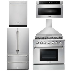 THOR Kitchen Package - 36" Propane Gas Range, Range Hood, Microwave, Refrigerator, Dishwasher, AP-HRG3618ULP-7