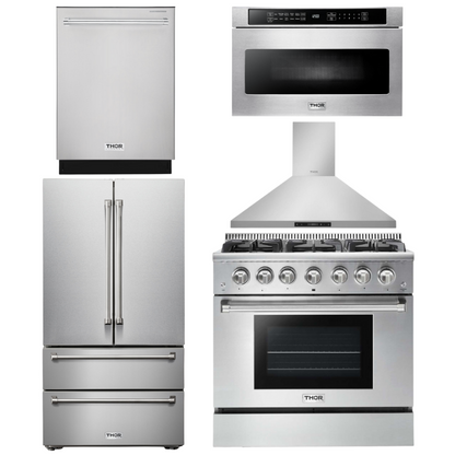 THOR Kitchen Package - 36" Propane Gas Range, Range Hood, Microwave, Refrigerator, Dishwasher, AP-HRG3618ULP-7