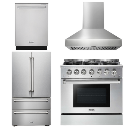 THOR Kitchen Package - 36" Propane Gas Range, Range Hood, Refrigerator, Dishwasher, AP-HRG3618ULP-W-2