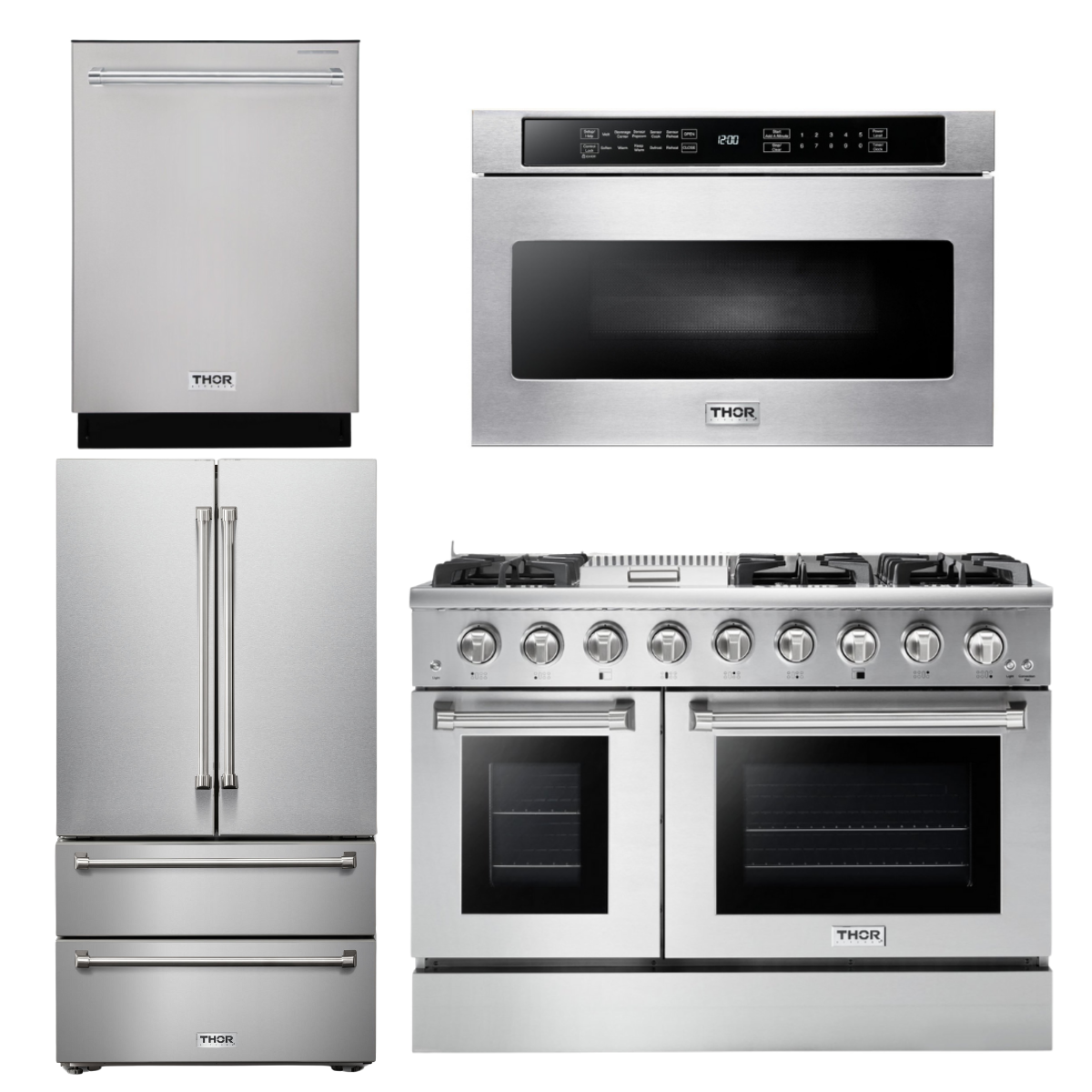 THOR Kitchen Package - 48" Gas Range, Refrigerator, Dishwasher, Microwave, AP-HRG4808U-6