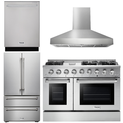 THOR Kitchen Package - 48" Gas Range, Range Hood, Refrigerator, Dishwasher, AP-HRG4808U-W-2