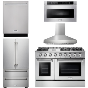 THOR Kitchen Package 48" Gas Range, Range Hood, Refrigerator, Dishwasher, Microwave, AP-HRG4808U-W-5