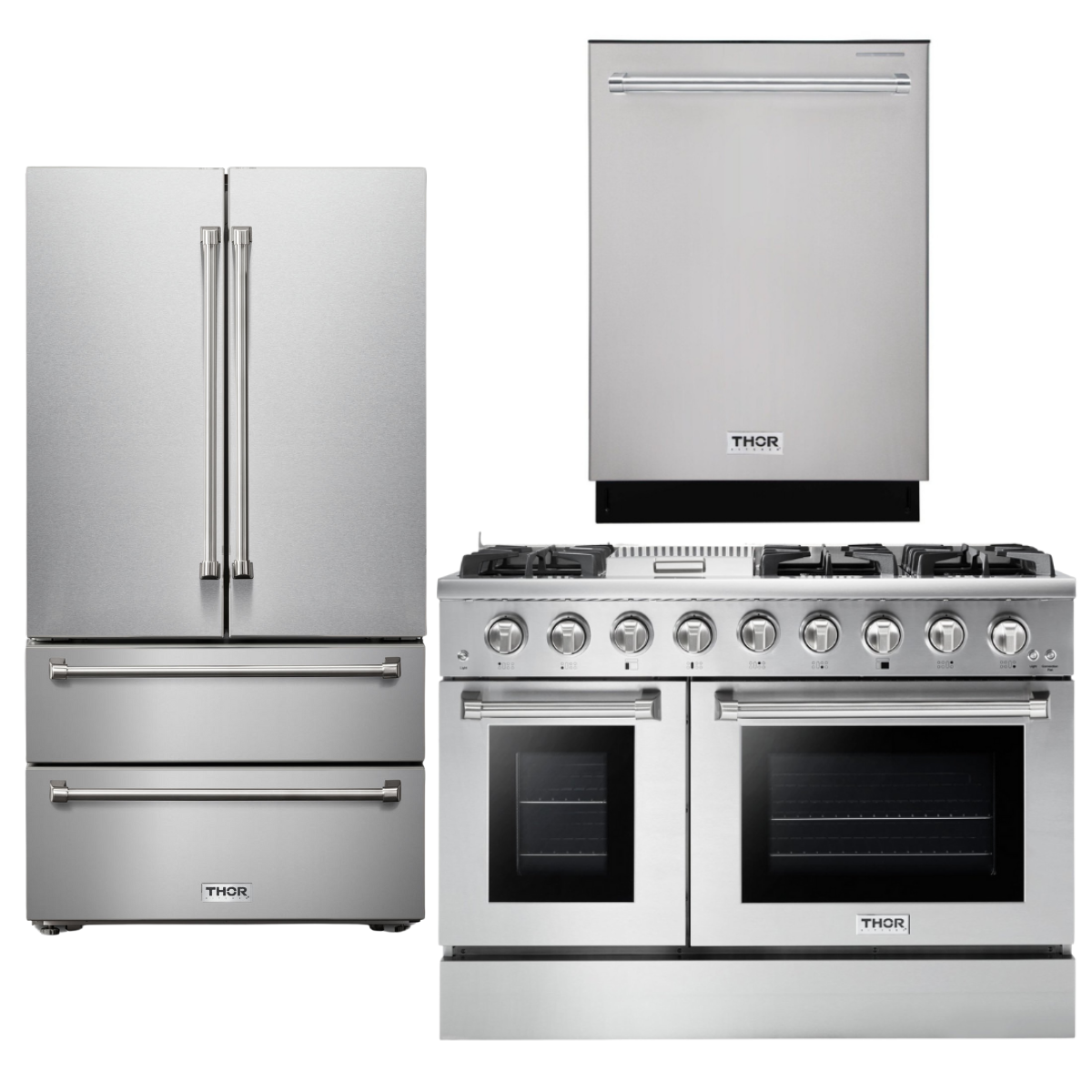 THOR Kitchen Professional 48" Propane Gas Range, Refrigerator, Dishwasher Package, AP-HRG4808ULP-2