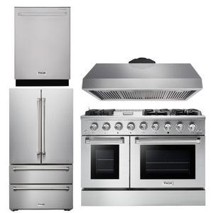 THOR Kitchen Professional 48" Propane Gas Range, Range Hood, Refrigerator, Dishwasher Package, AP-HRG4808ULP-3