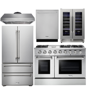 THOR Kitchen Package - 48" Propane Gas Range, Range Hood, Refrigerator, Dishwasher, Wine Cooler, AP-HRG4808ULP-4