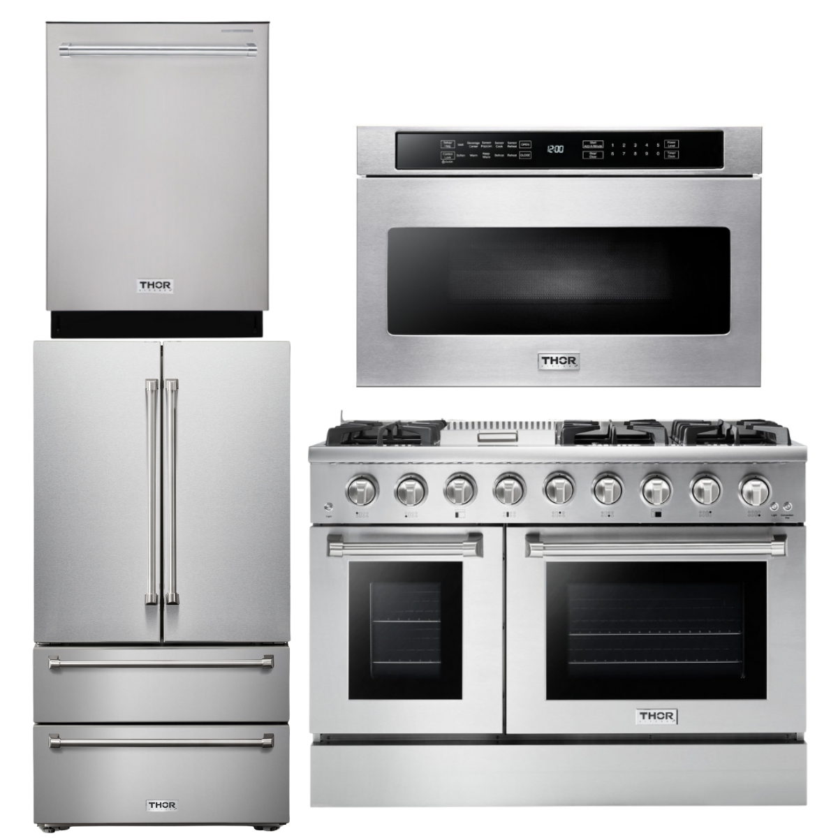 THOR Kitchen Package - 48" Propane Gas Range, Refrigerator, Dishwasher, Microwave, AP-HRG4808ULP-6
