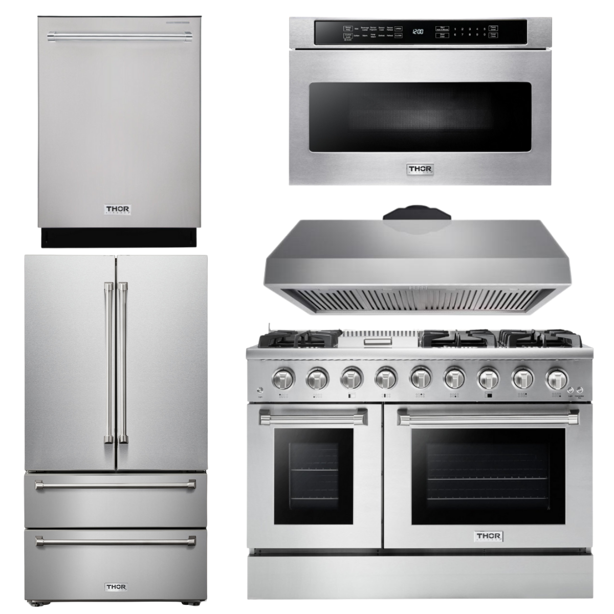 THOR Kitchen Package 48" Propane Gas Range, Range Hood, Refrigerator, Dishwasher, Microwave, AP-HRG4808ULP-7