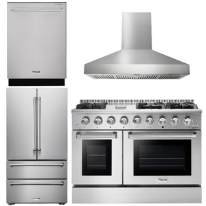 THOR Kitchen Professional 48" Propane Gas Range, Range Hood, Refrigerator & Dishwasher Package, AP-HRG4808ULP-W-2