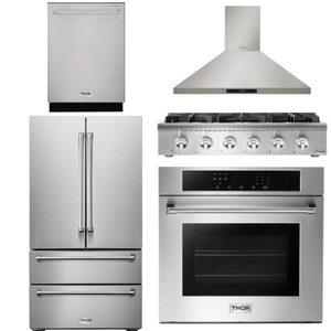 THOR Kitchen Package - 36" Gas Rangetop, Range Hood, Wall Oven, Refrigerator, Dishwasher, AP-HRT3618U-4