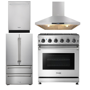 THOR Kitchen Package - 30" Gas Range, Range Hood, Refrigerator, Dishwasher, AP-LRG3001U-3