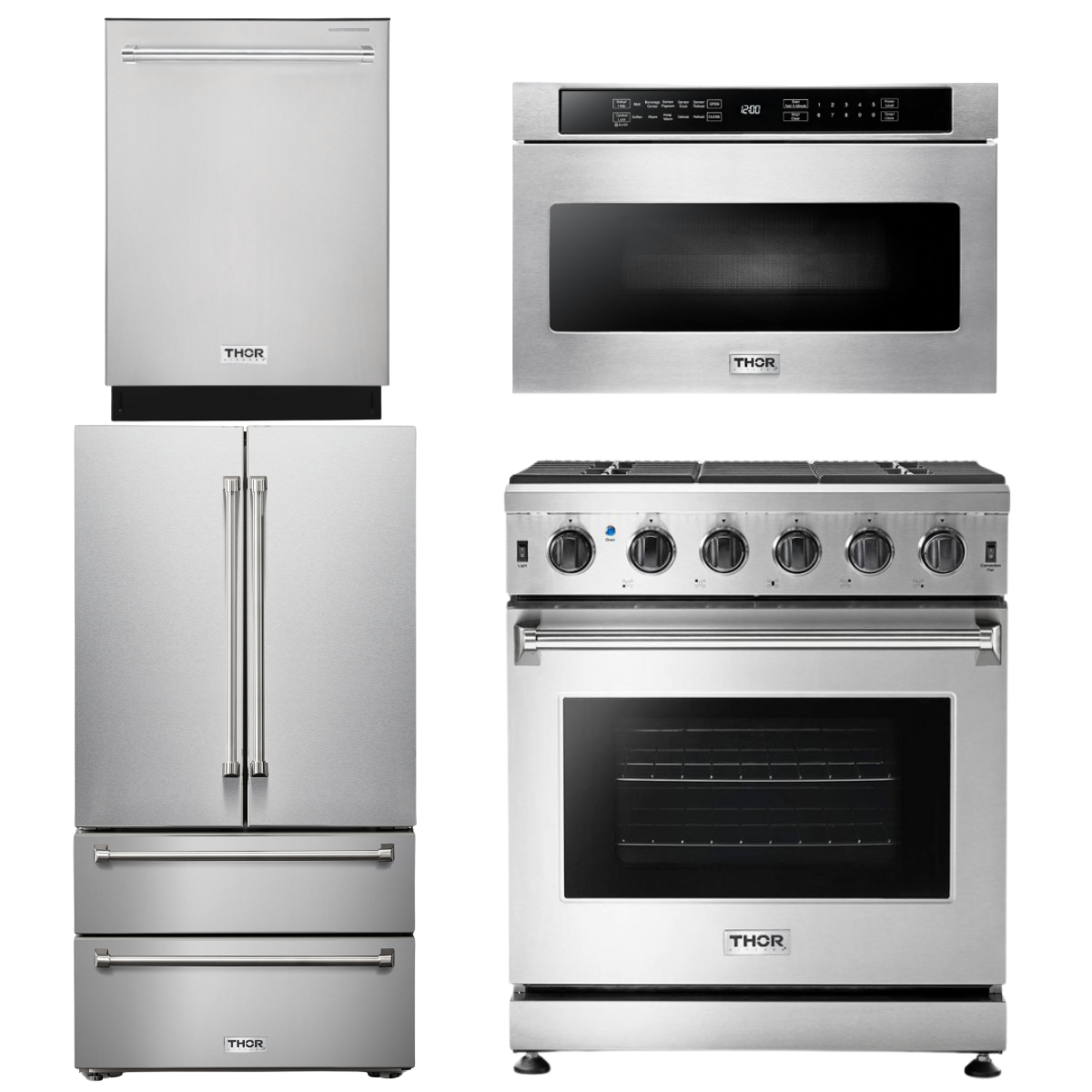THOR Kitchen Package - 30" Gas Range, Microwave, Refrigerator, Dishwasher, AP-LRG3001U-6