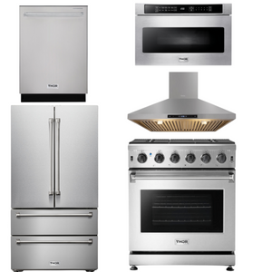 THOR Kitchen Package - 30" Gas Range, Range Hood, Microwave, Refrigerator, Dishwasher, AP-LRG3001U-7