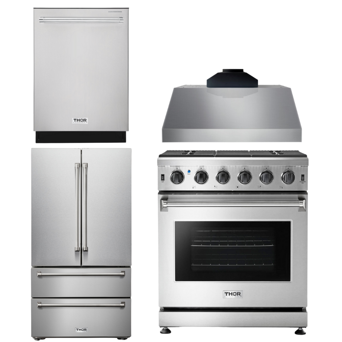 THOR Kitchen Package - 30" Gas Range, Range Hood, Microwave, Refrigerator, Dishwasher, AP-LRG3001U-C-2