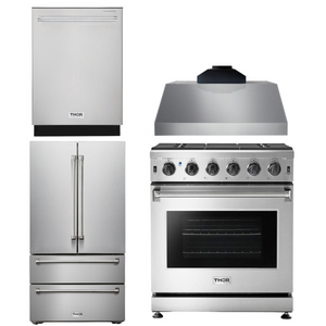 THOR Kitchen Package - 30" Gas Range, Range Hood, Microwave, Refrigerator, Dishwasher, AP-LRG3001U-C-2