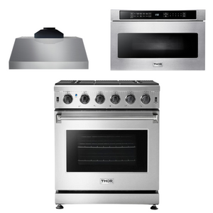 THOR Kitchen Package - 30" Gas Range, Range Hood, Microwave, AP-LRG3001U-C-4