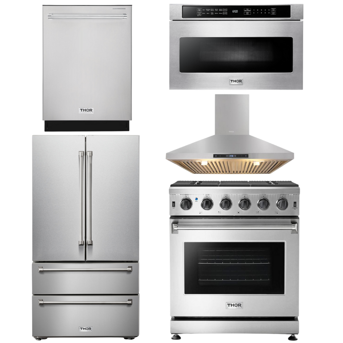 THOR Kitchen Package - 30" Propane Gas Range, Range Hood, Microwave, Refrigerator, Dishwasher, AP-LRG3001ULP-7