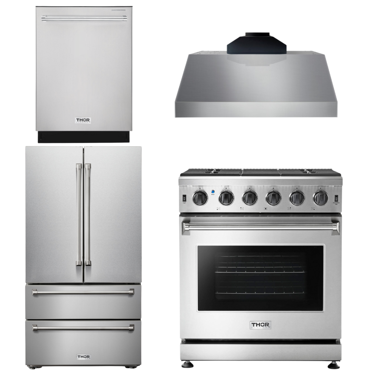 THOR Kitchen Package - 30" Propane Gas Range, Range Hood, Refrigerator, Dishwasher, AP-LRG3001ULP-C-2