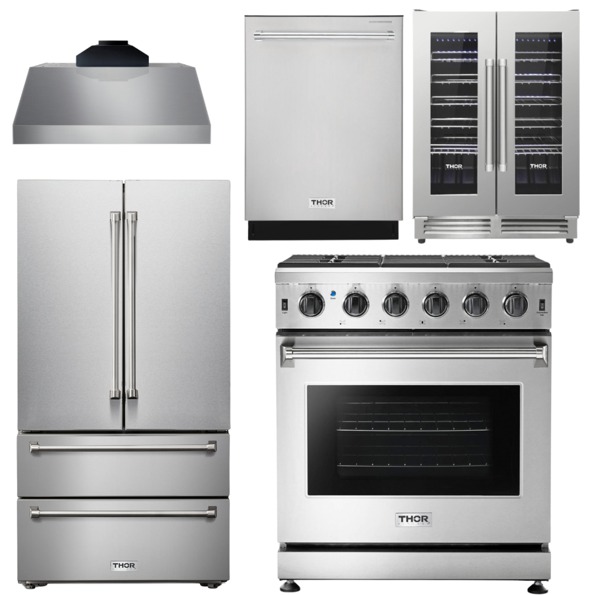 THOR Kitchen Package - 30" Propane Gas Range, Range Hood, Refrigerator, Dishwasher, Wine Cooler, AP-LRG3001ULP-C-3