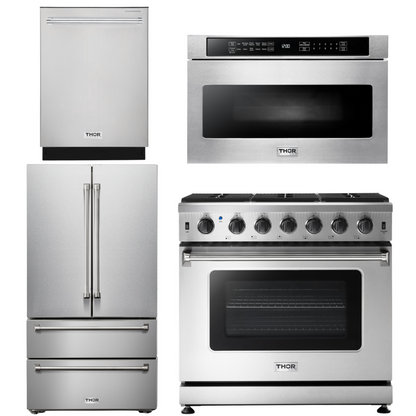 THOR Kitchen Package - 36" Gas Range, Microwave, Refrigerator, Dishwasher, AP-LRG3601U-6