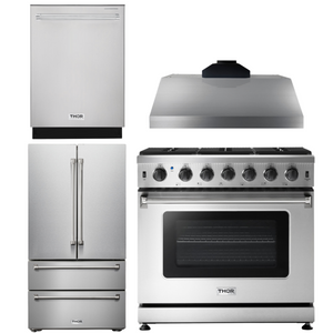 THOR Kitchen Package - 36" Gas Range, Range Hood, Refrigerator, Dishwasher, AP-LRG3601U-C-2