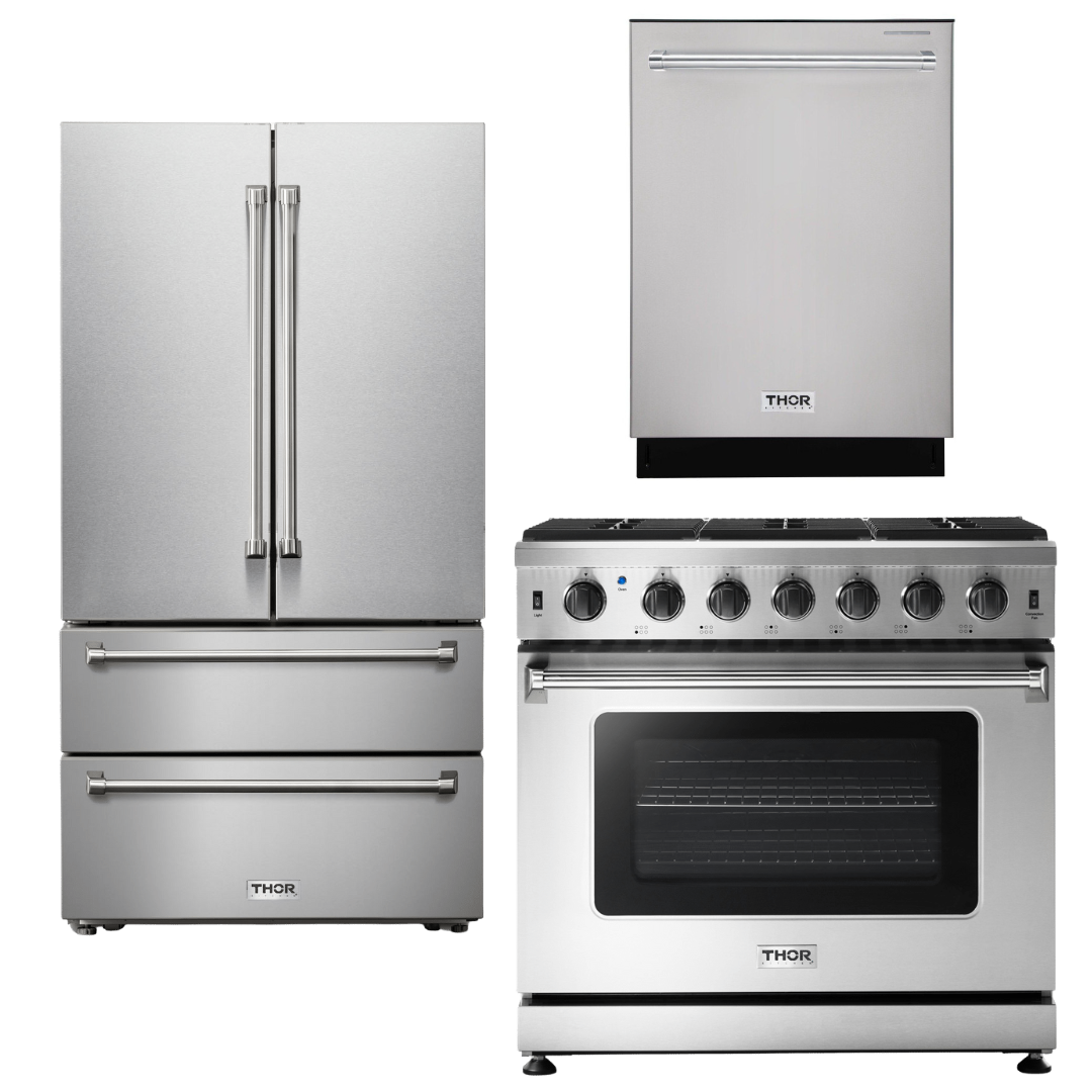 THOR Kitchen Package - 36" Propane Range, Refrigerator, Dishwasher, AP-LRG3601ULP-15