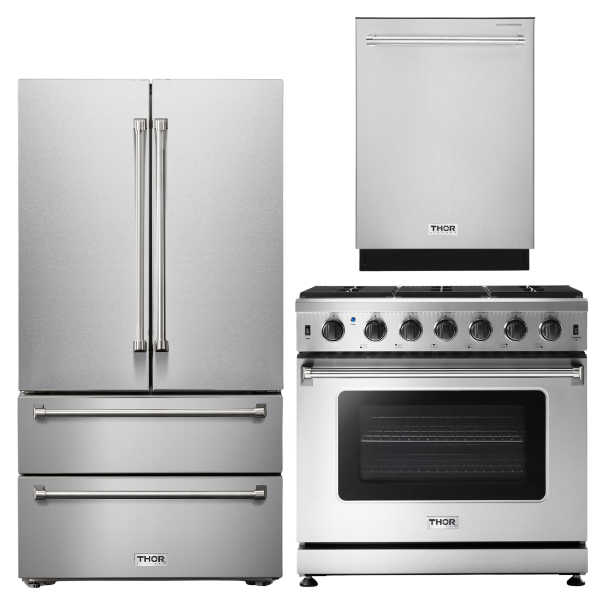 THOR Kitchen Package - 36" Liquid Propane Range, Refrigerator, Dishwasher, AP-LRG3601ULP-2