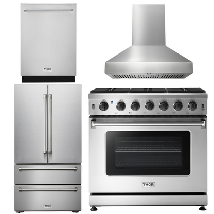 THOR Kitchen Package - 36 Inch Propane Gas Range, Range Hood, Refrigerator, Dishwasher, AP-LRG3601ULP-W-2
