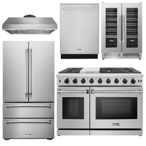 THOR Package - 48" Gas Range, Range Hood, Refrigerator, Dishwasher & Wine Cooler, AP-LRG4807U-4