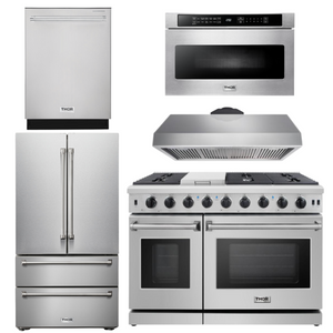 THOR Kitchen Package - 48" Gas Range, Range Hood, Dishwasher, Refrigerator, Microwave, AP-LRG4807U-7