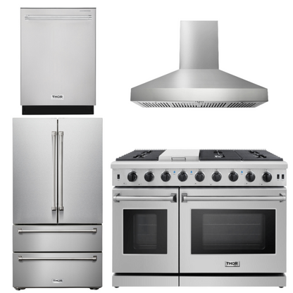 THOR Kitchen Package - 48" Gas Range, Range Hood, Dishwasher, Refrigerator, AP-LRG4807U-W-2