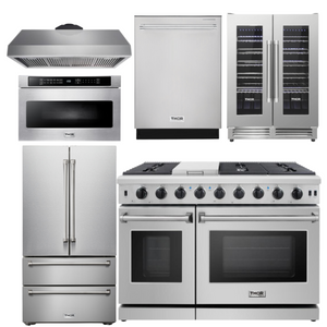THOR Kitchen Package - 48" Propane Gas Range, Range Hood, Refrigerator, Dishwasher, Wine Cooler, Microwave, AP-LRG4807ULP-8