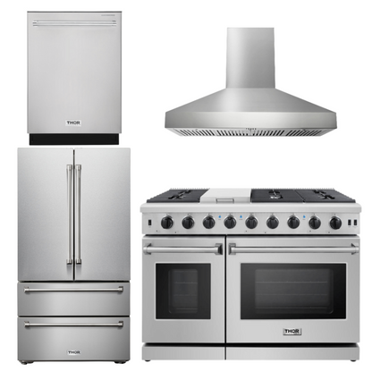 THOR Kitchen Package - 48" Propane Gas Range, Range Hood, Dishwasher, Refrigerator, AP-LRG4807ULP-W-2