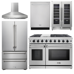 THOR Package - 48" Propane Gas Range, Range Hood, Refrigerator, Dishwasher, Wine Cooler, AP-LRG4807ULP-W-3
