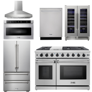 THOR Kitchen Package - 48" Propane Gas Range, Range Hood, Refrigerator, Dishwasher, Wine Cooler, Microwave, AP-LRG4807ULP-W-6