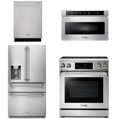 THOR Kitchen Package - 30" Electric Range, Microwave, Refrigerator with Water and Ice Dispenser, Dishwasher, AP-TRE3001-12