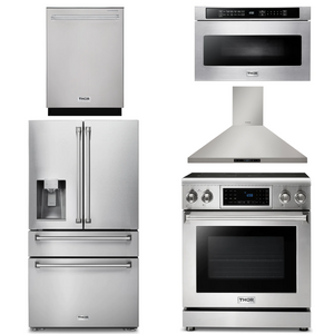 THOR Kitchen Package - 30" Electric Range, Range Hood, Microwave, Refrigerator with Water and Ice Dispenser, Dishwasher, AP-TRE3001-13