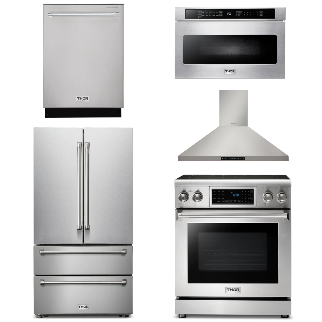 THOR Kitchen Package - 30" Electric Range, Range Hood, Microwave, Refrigerator, Dishwasher, AP-TRE3001-7