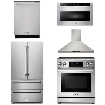 THOR Kitchen Package - 30" Electric Range, Range Hood, Microwave, Refrigerator, Dishwasher, AP-TRE3001-7