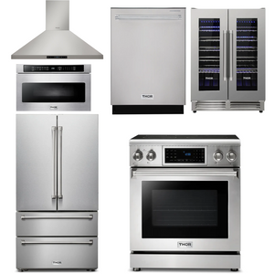 THOR Kitchen Package - 30" Electric Range, Range Hood, Microwave, Refrigerator, Dishwasher, Wine Cooler, AP-TRE3001-8