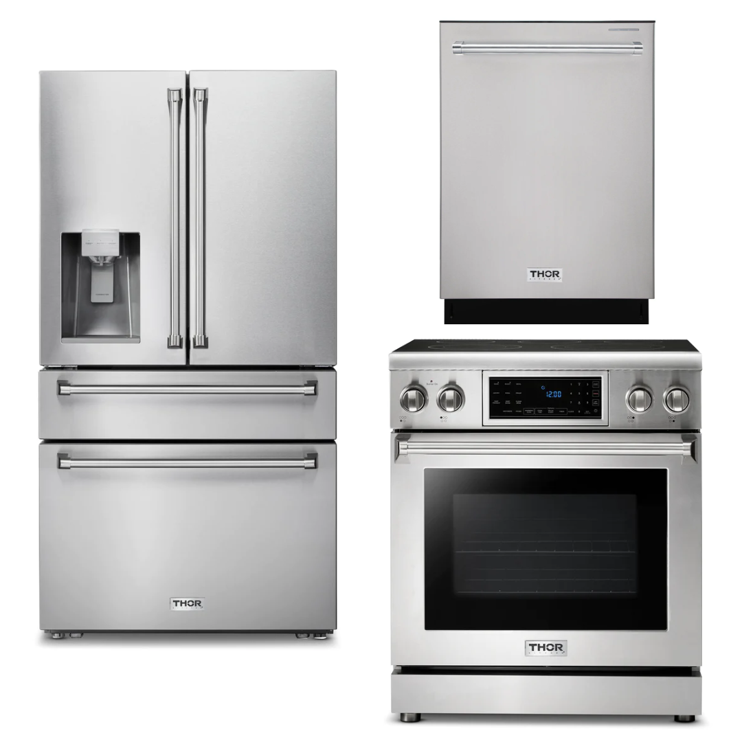 THOR Kitchen Package - 30" Electric Range, Refrigerator with Water and Ice Dispenser, Dishwasher, AP-TRE3001-9
