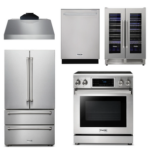THOR Kitchen Package - 30" Electric Range, Range Hood, Refrigerator, Dishwasher, Wine Cooler, AP-TRE3001-C-3